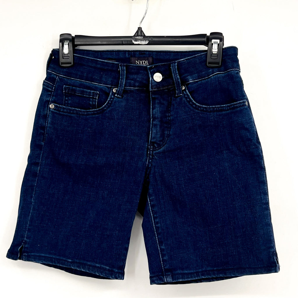 NYDJ Womens Ella Denim Shorts Size 4 PETITE Dark Blue Arise 8" Inseam NWT
