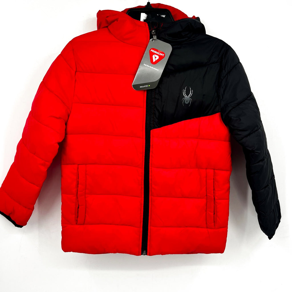 Spyder Boys Ace Puffer Winter Jacket Medium Racing Red Hooded Winter Coat NWT