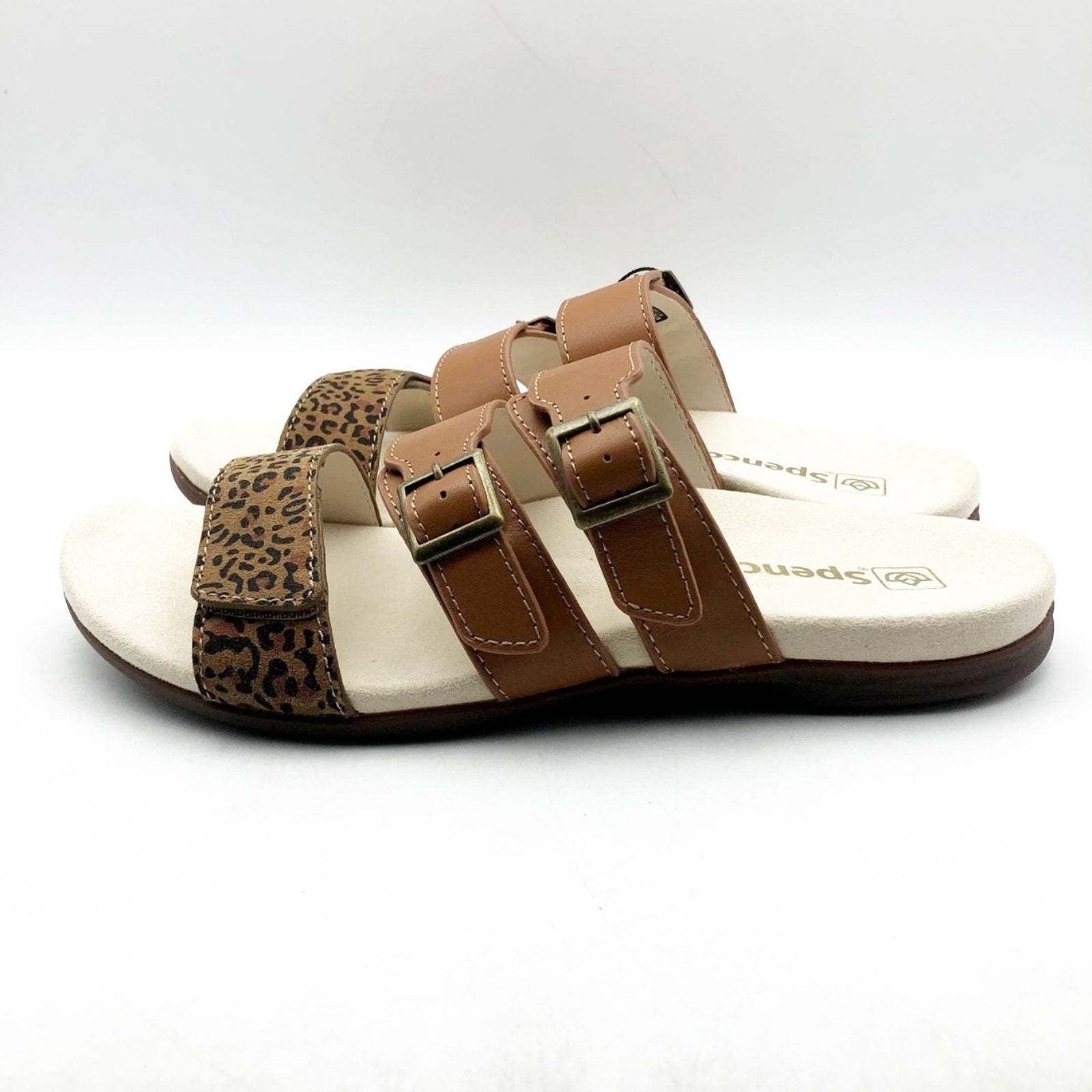 Spenco Womens Orchid Saddle Sandals 7.5 Wide EU 38D Cheetah Brown NIB
