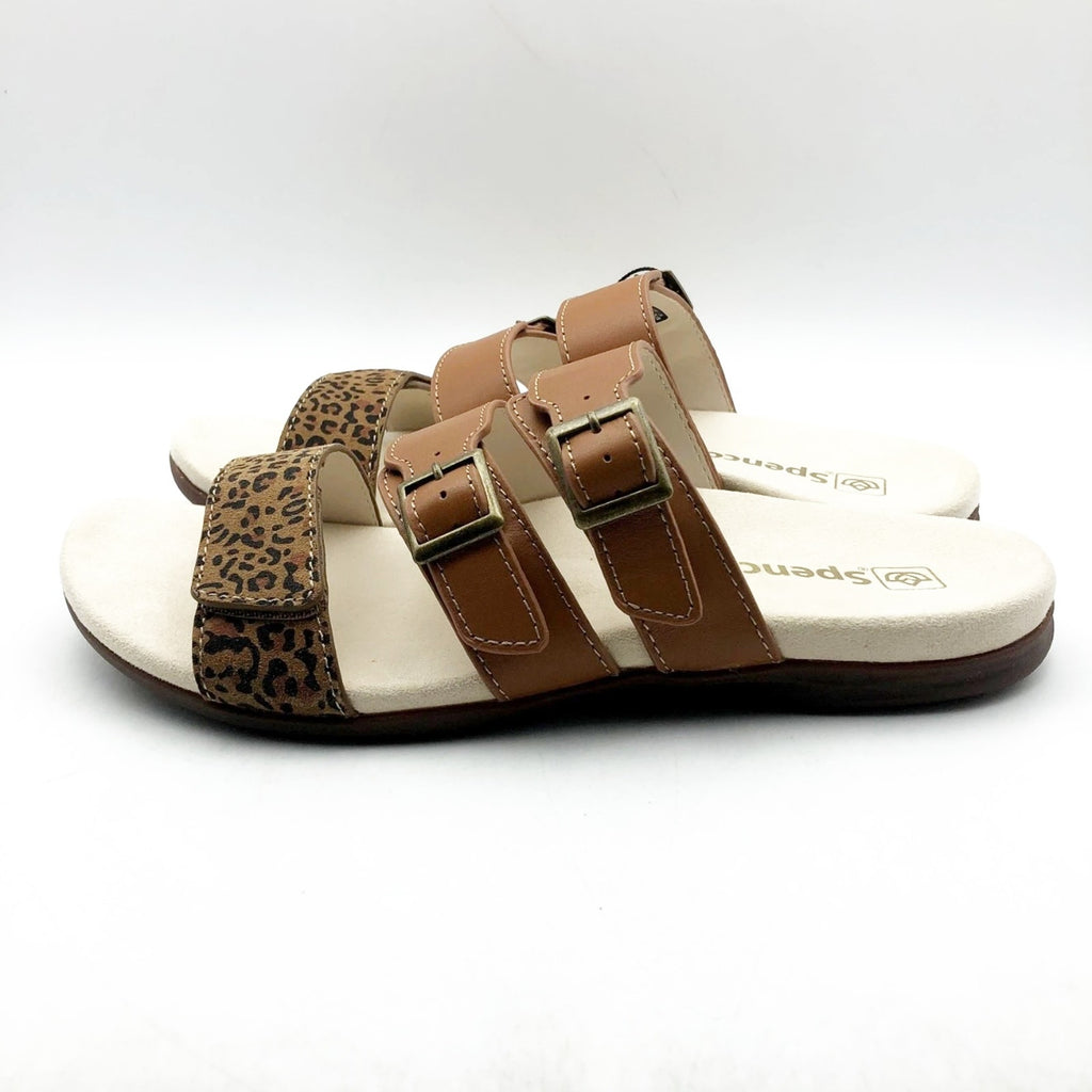 Spenco Womens Orchid Saddle Sandals 7.5 Wide EU 38D Cheetah Brown NIB