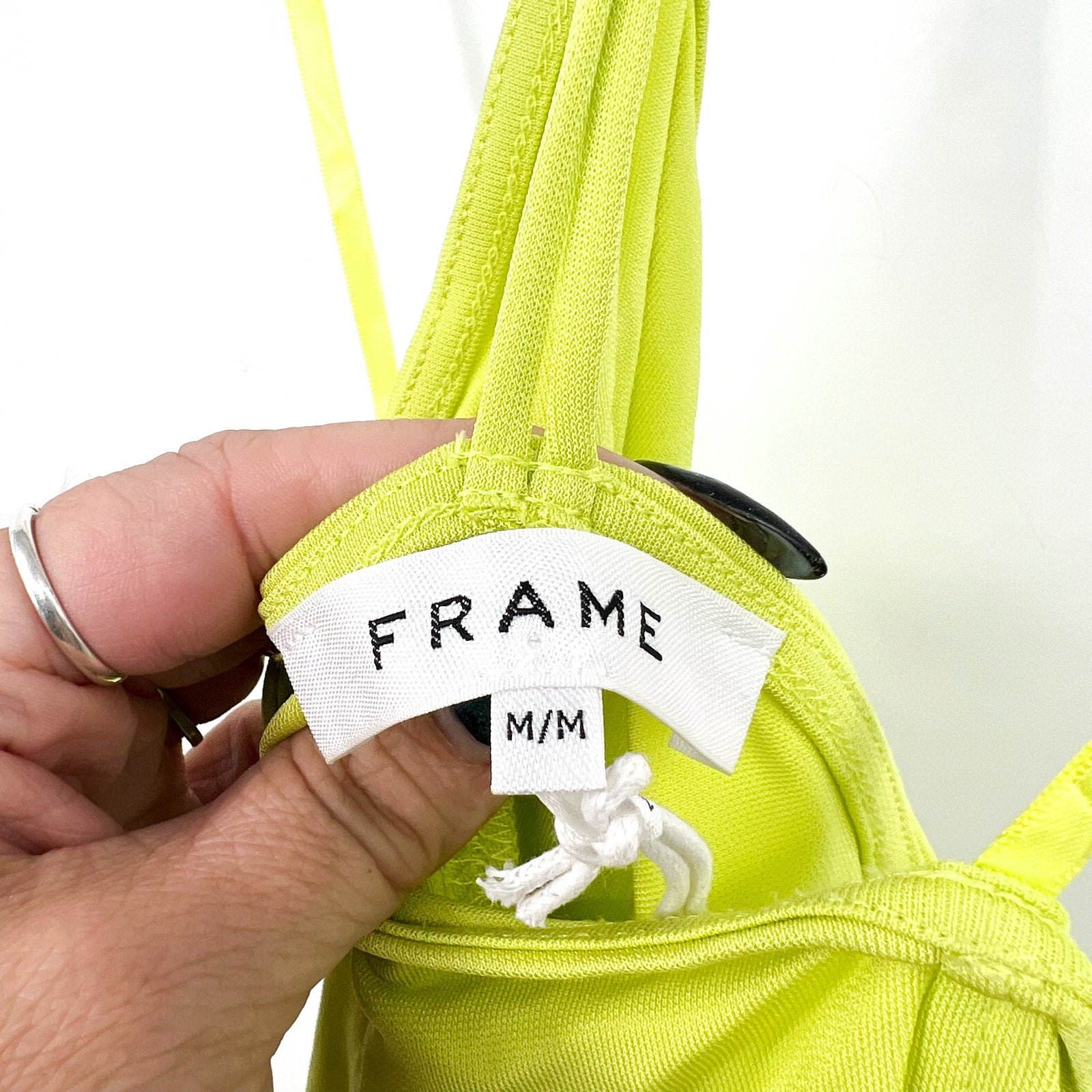  FRAME Women's Delicate Knot Tank Bodysuit Medium Flash Lime Green NWOT