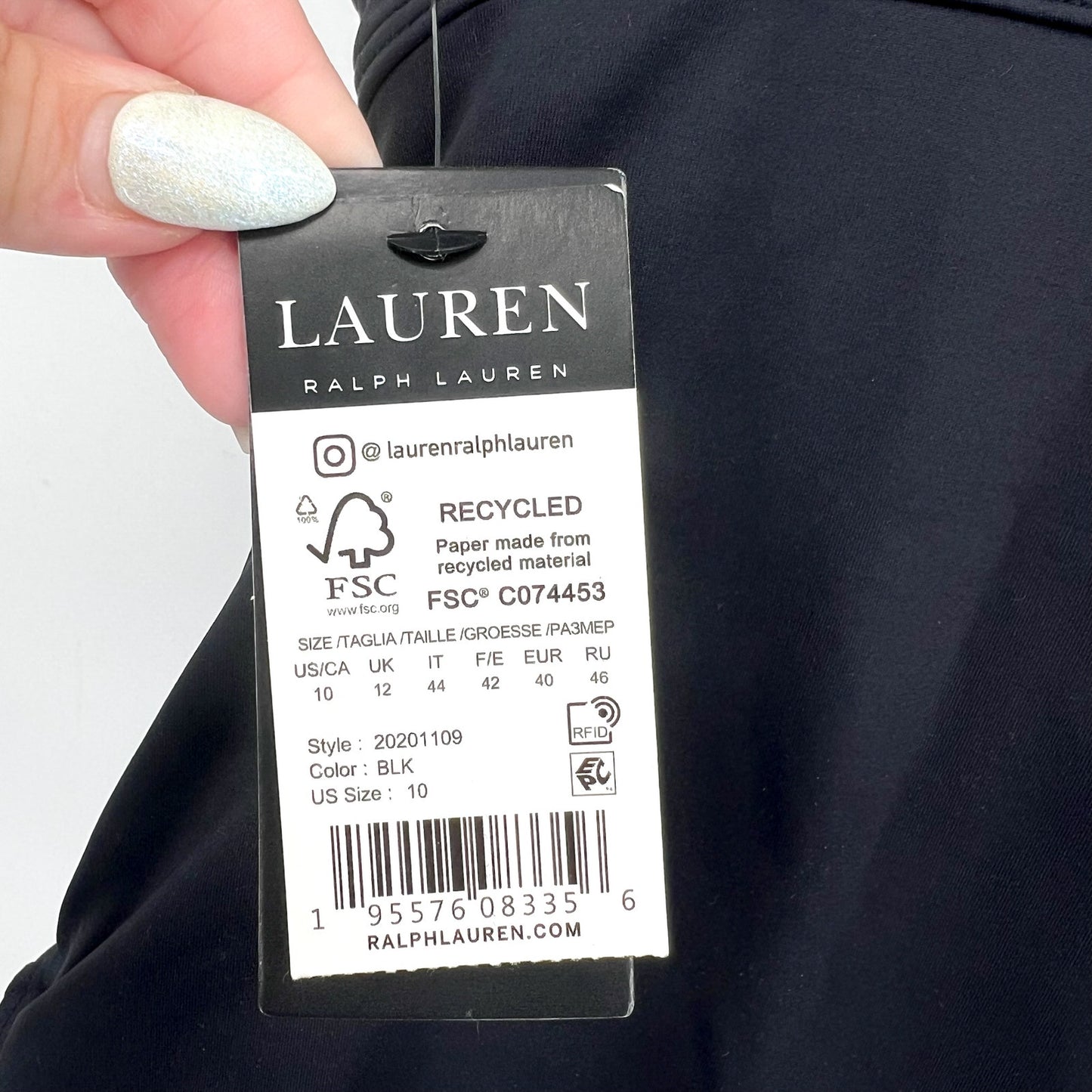 LAUREN RALPH LAUREN Sculpting Modern V Neck One Piece Swimsuit 10 Black NWT