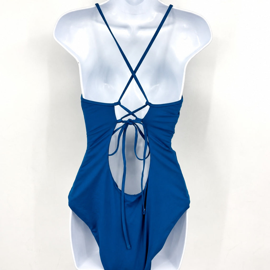BECCA Women's Harmonia Clare Plunge One Piece Swimsuit Small Lagoon Blue NWT
