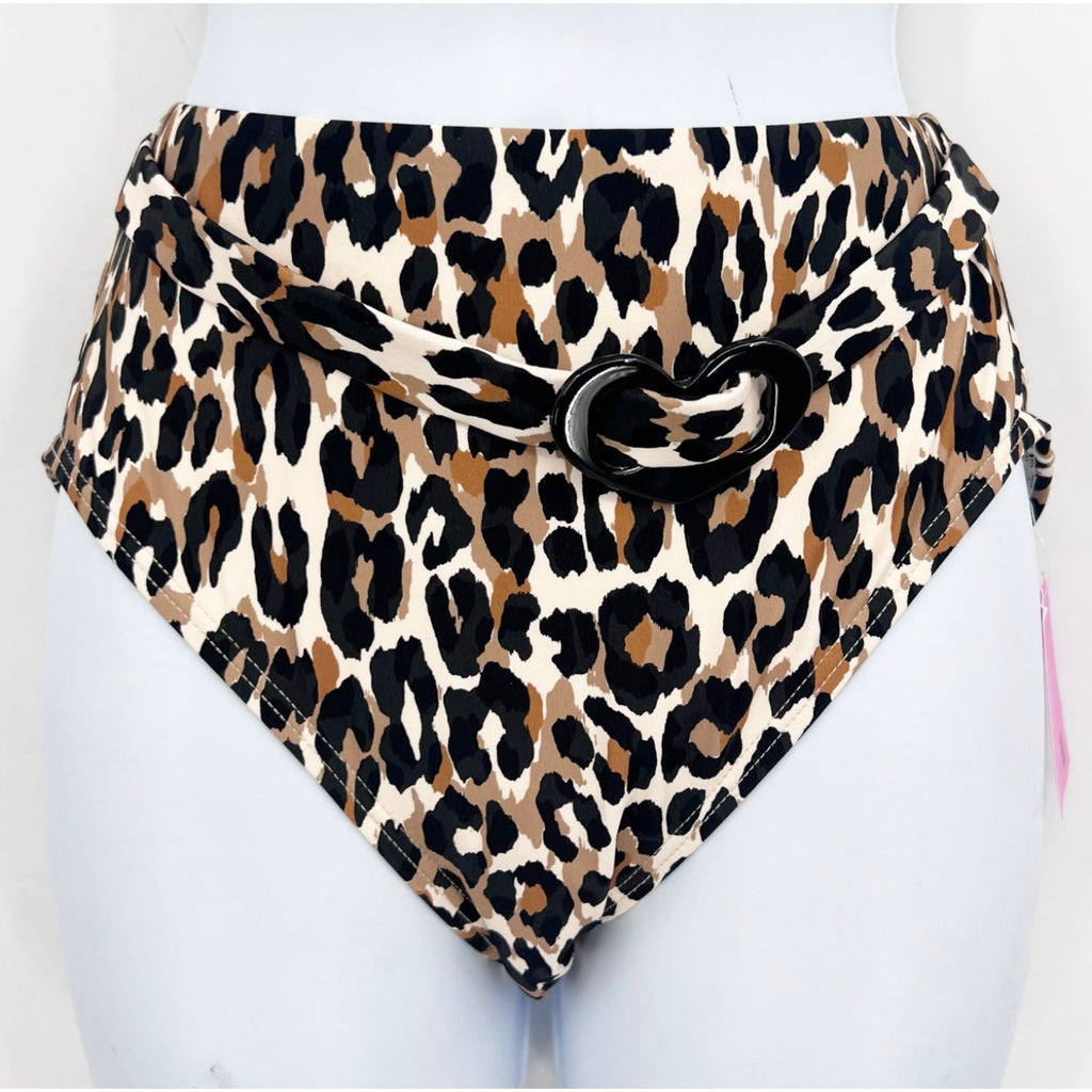 KATE SPADE Women's Heart Belted Bikini Bottom Small Tan Leopard Print NWT