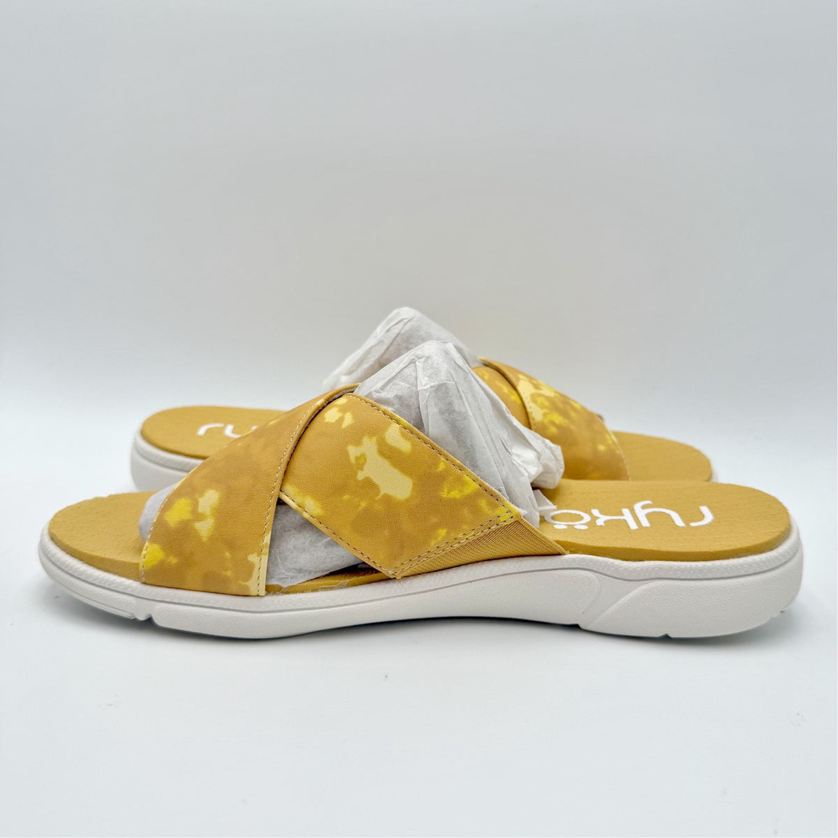 Ryka Womens Malin Slide Sandals Size 9 M EU 39 Yellow Print Comfort NIB