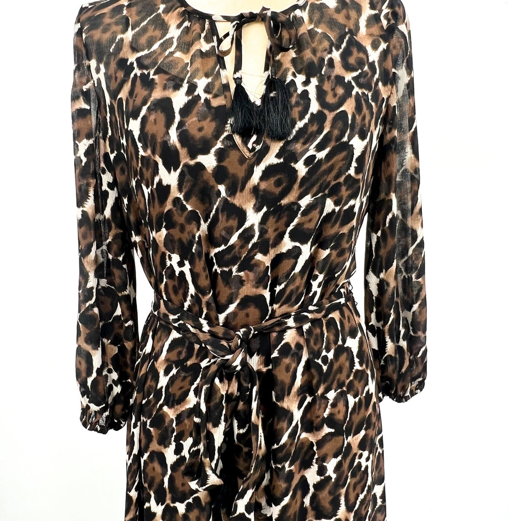 TRINA TURK Women's Shalina Tie-Waist Maxi Dress Large Black Lampoul Leopard NWT