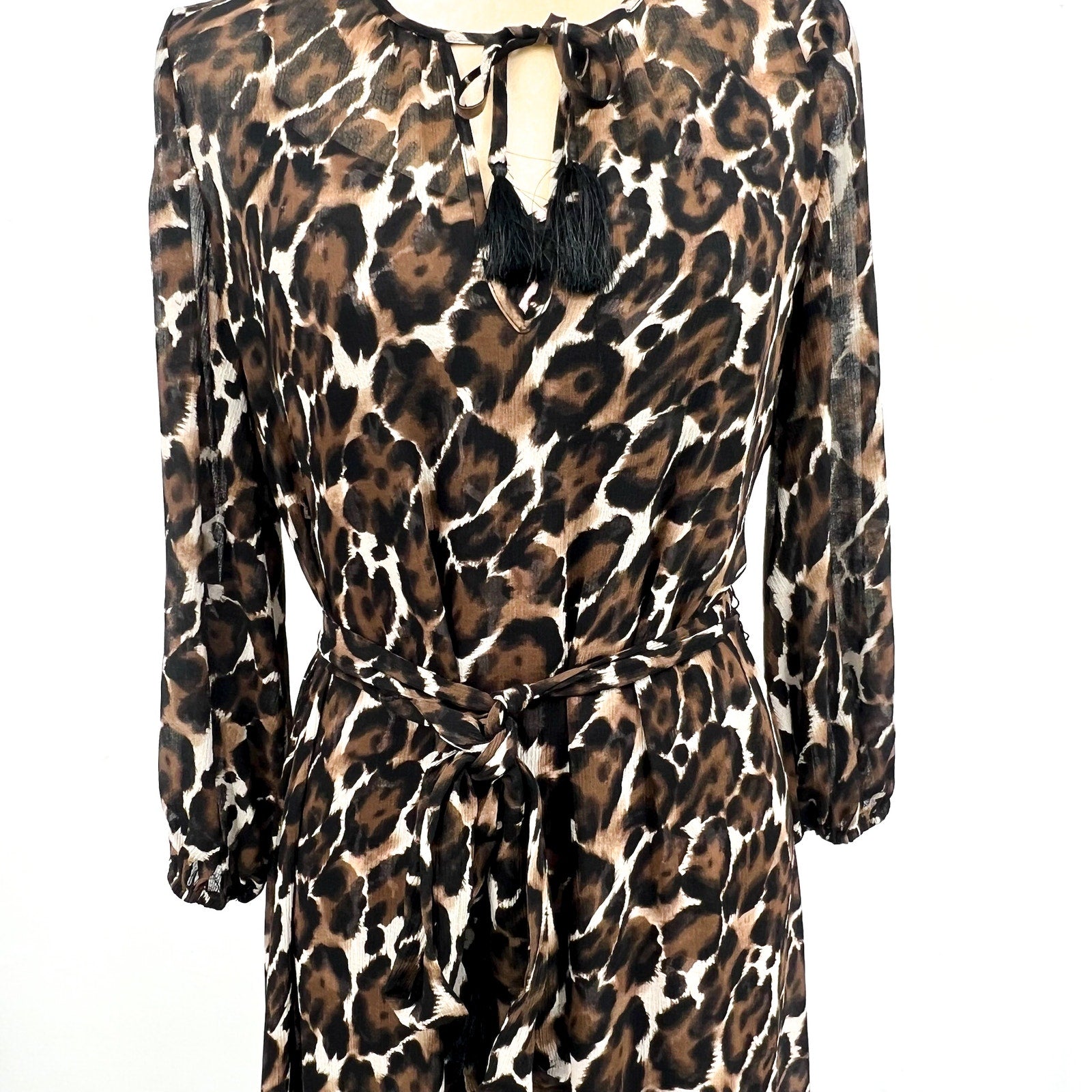 TRINA TURK Women's Shalina Tie-Waist Maxi Dress Large Black Lampoul Leopard NWT