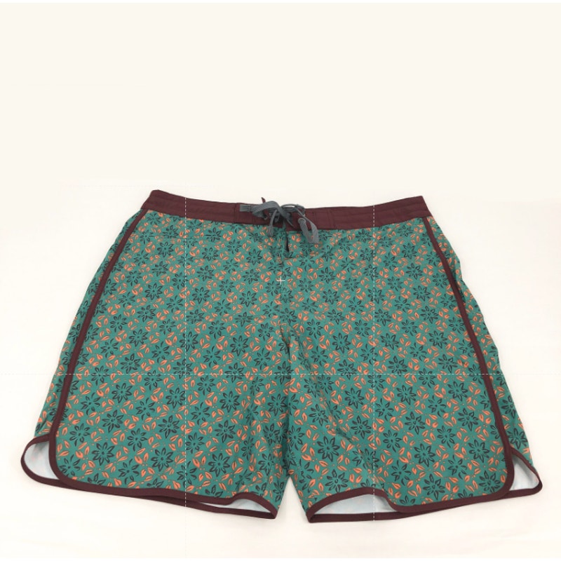 PRANA Mens Vintage Board Shorts Size 33 Green Cove Geo Floral 8" Inseam Swim NWT