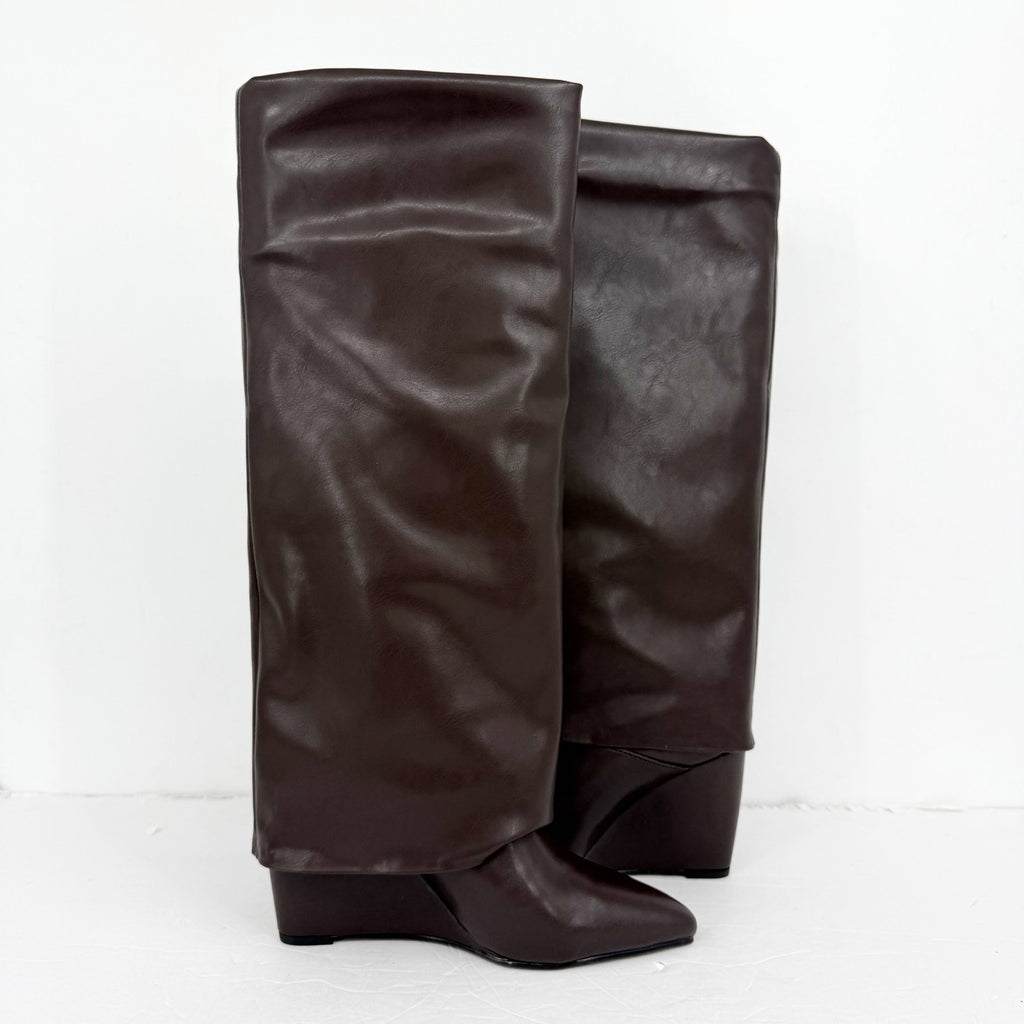 Madden Girl Womens Evander Fold-Over Knee High Boots US 6 Dark Brown NIB