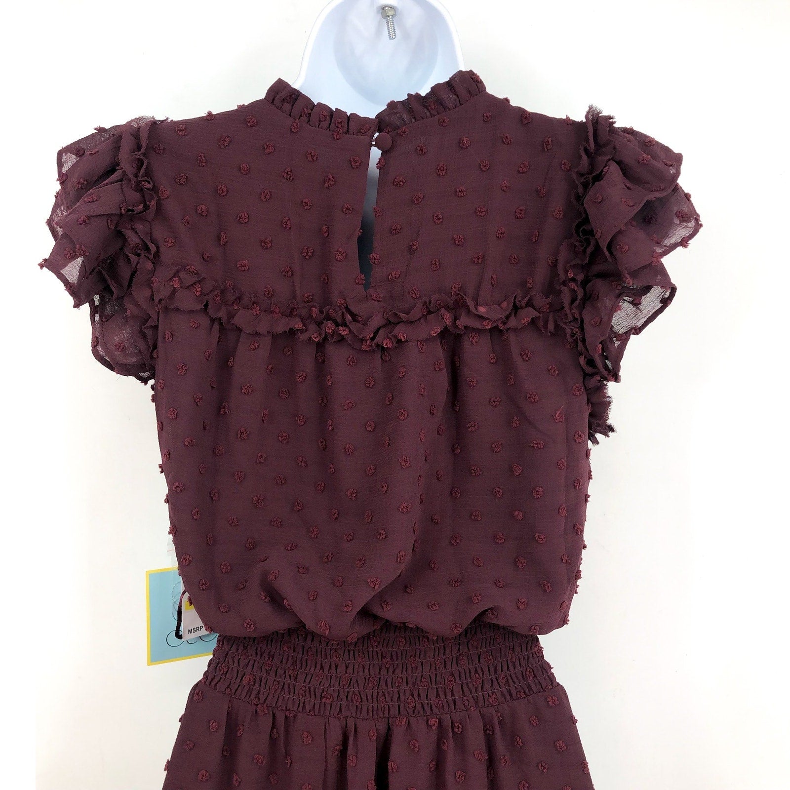 CECE Women's Ruffled Midi Dress Medium Red Rich Flutter Sleeve Swiss Dot NWT