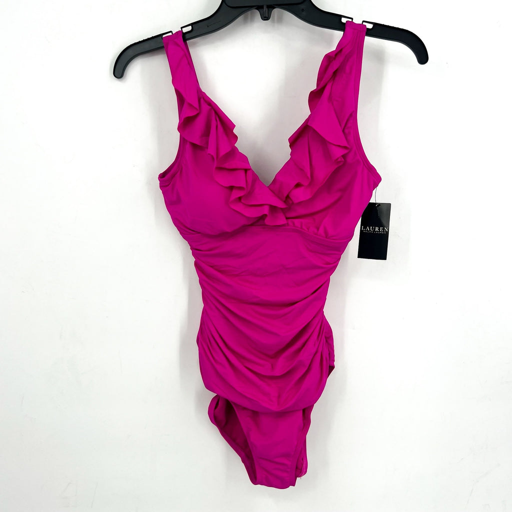 LAUREN RALPH LAUREN Ruffle One Piece Swimsuit Size 4 Orchid Pink Beach Club NWT