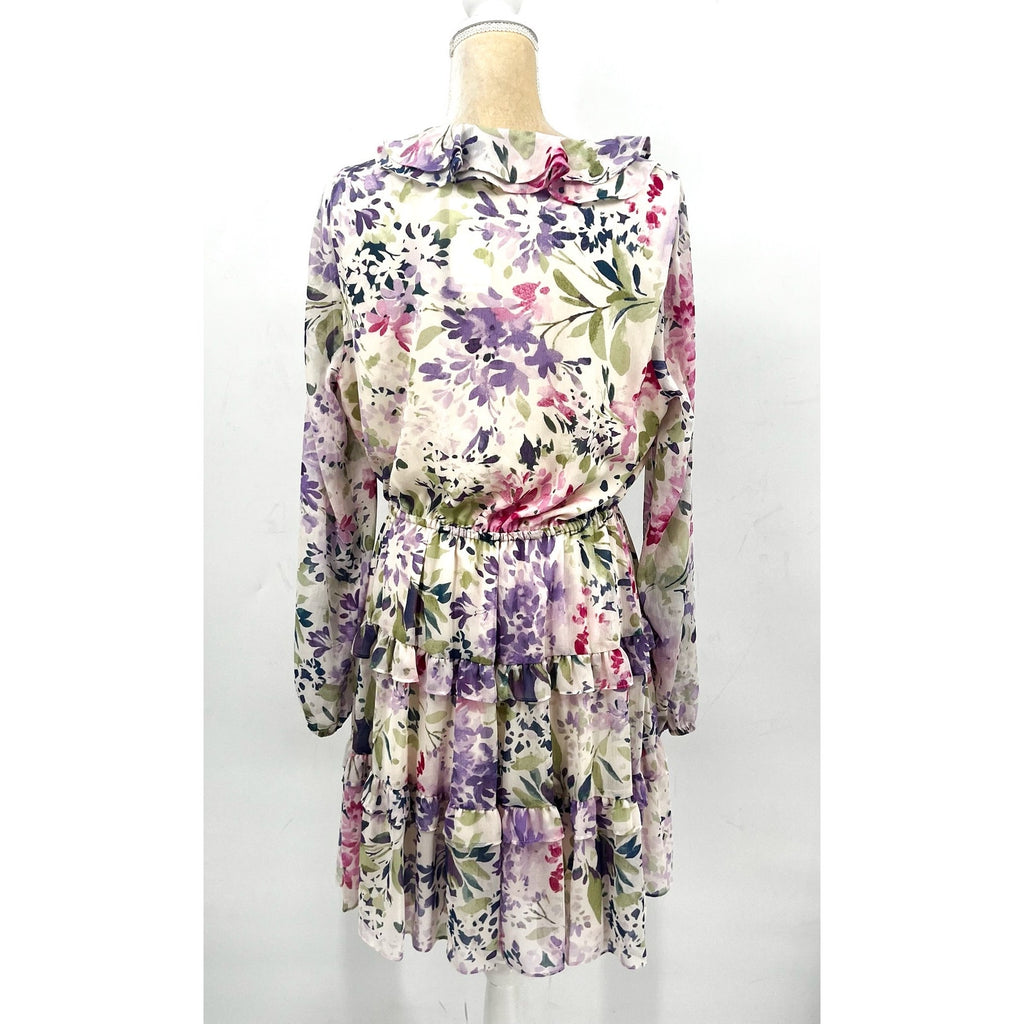 Lauren Ralph Lauren Surplice Dress Size 12 Pink Floral Crinkle Georgette NWT