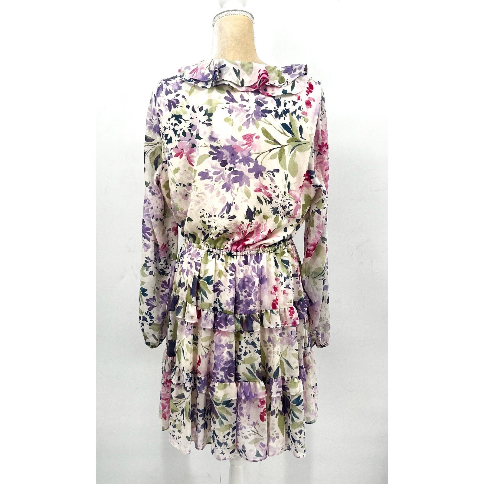 Lauren Ralph Lauren Surplice Dress Size 12 Pink Floral Crinkle Georgette NWT