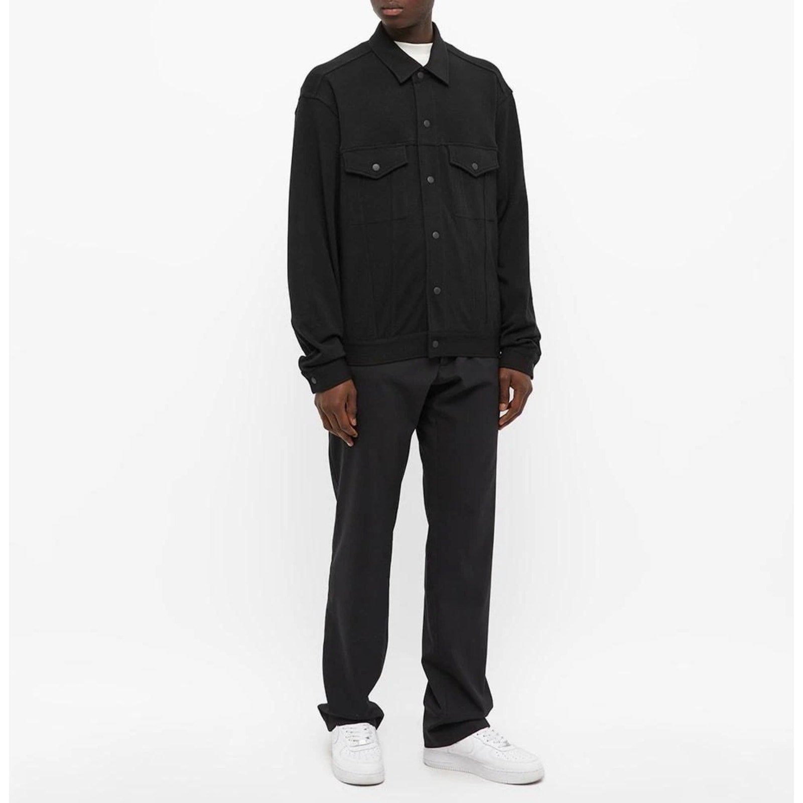 STAMPD Mens Fleece Trucker Jacket Medium Black Button Up Collared Pockets NWT