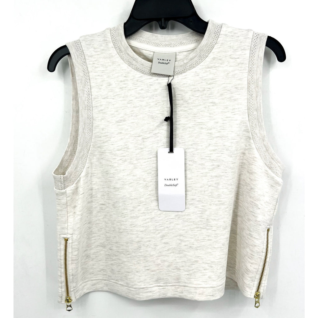 VARLEY Womens Shea Crop Tank Top Small Ivory Marl Crewneck Sleeveless Zipper NWT