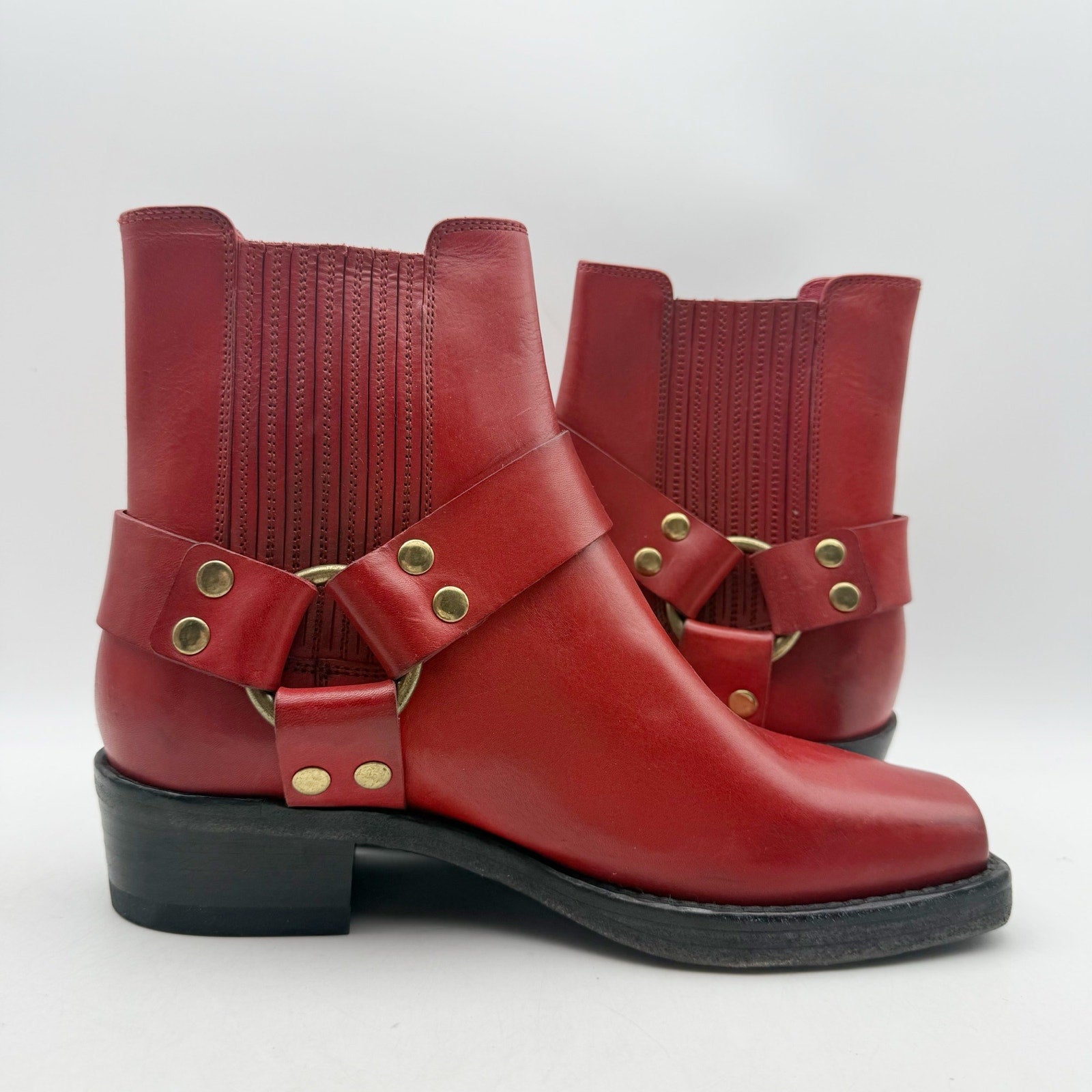 RE/DONE Womens Cavalry Ankle Boots EU 37 US 7 Red Leather NWOB