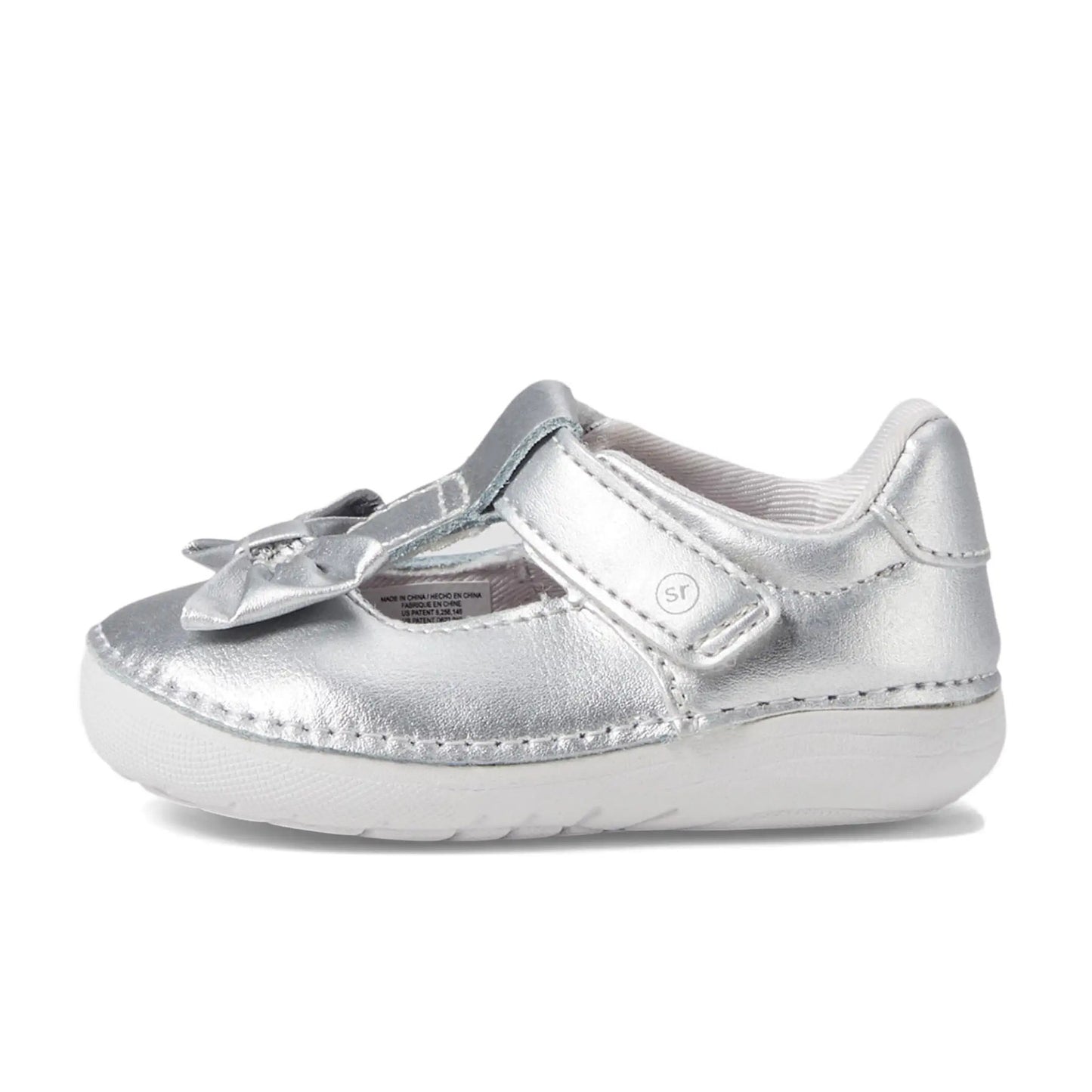 Stride Rite Girls Ashtyn Flat 4 Wide Silver Toddler Shoe Mary Jane NIB