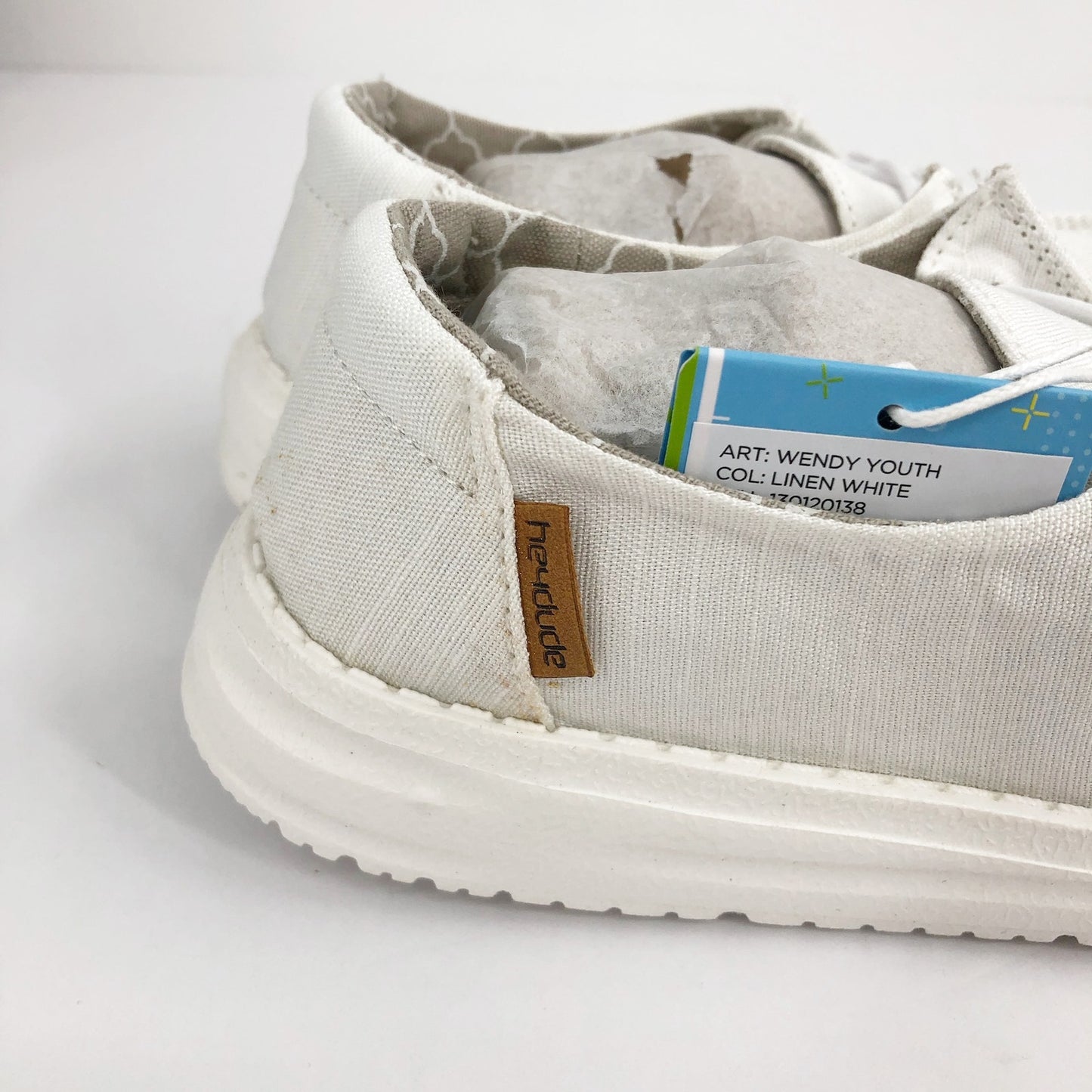 HEYDUDE Wendy Youth Loafers US Girls Y2 Linen White Slip On Casual NIB