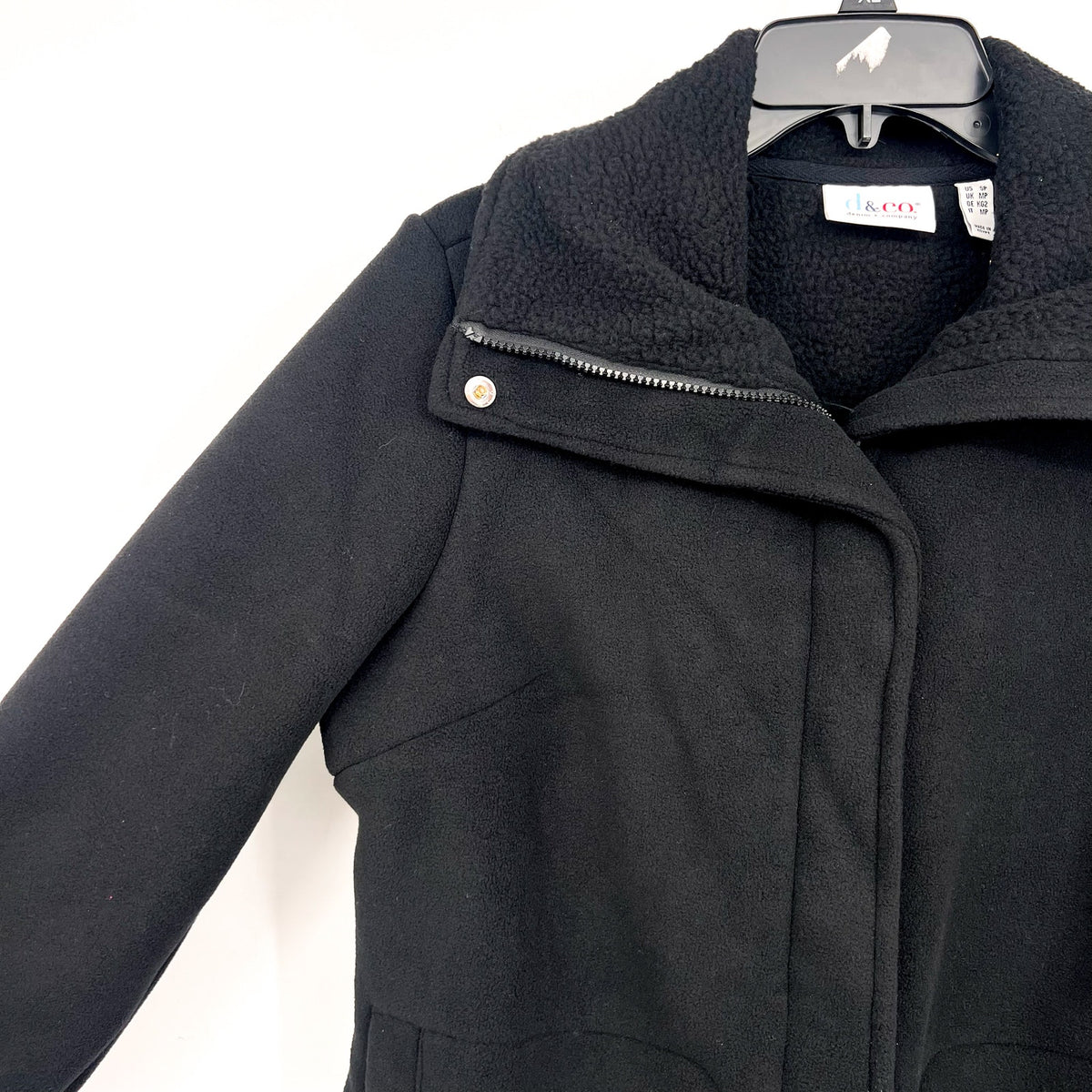 DENIM & CO. Women's Fleece Bonded Sherpa Jacket Medium Petite Black NWOT