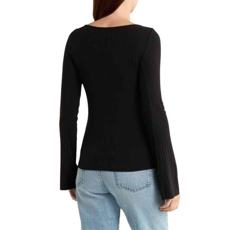 MADEWELL Women's Boat Neck Rib Top XS Jet BlackLong Sleeve NS805 NWT