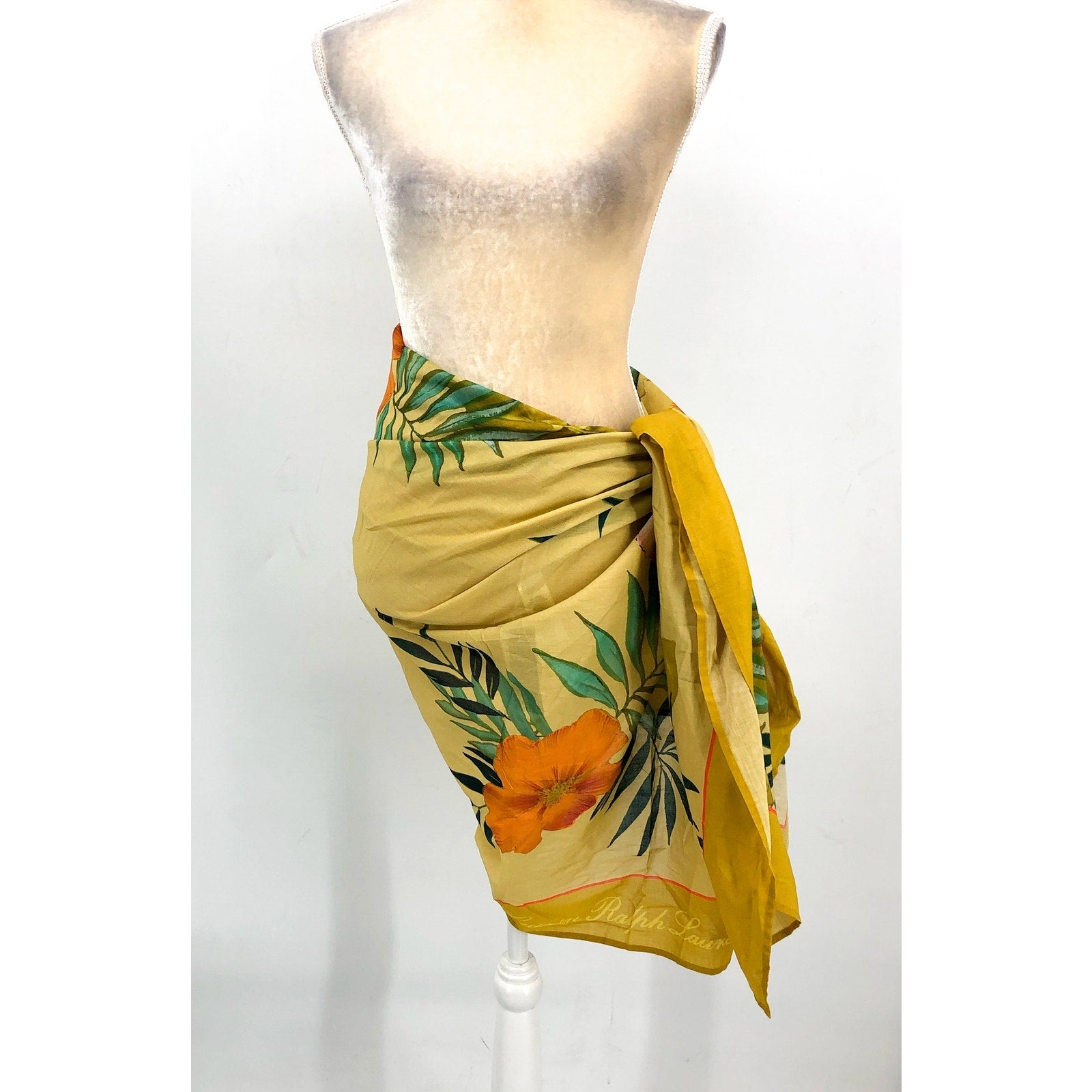 LAUREN RALPH LAUREN Island Tropical Pareo Wrap Skirt Cover Up OS Gold NWT