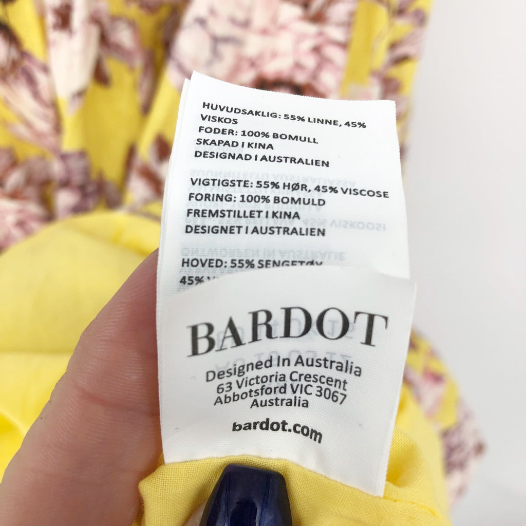 BARDOT Womens Labella Midi Dress US 2 XS Tropical Yellow Floral-Print Halter NWT