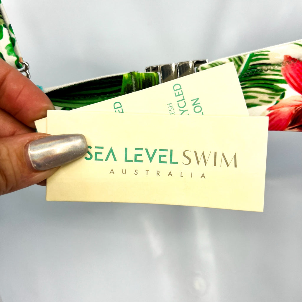 SEA LEVEL SWIM Dolce Twist Bandeau Bikini Top Size 6 Green Multi Print NWT