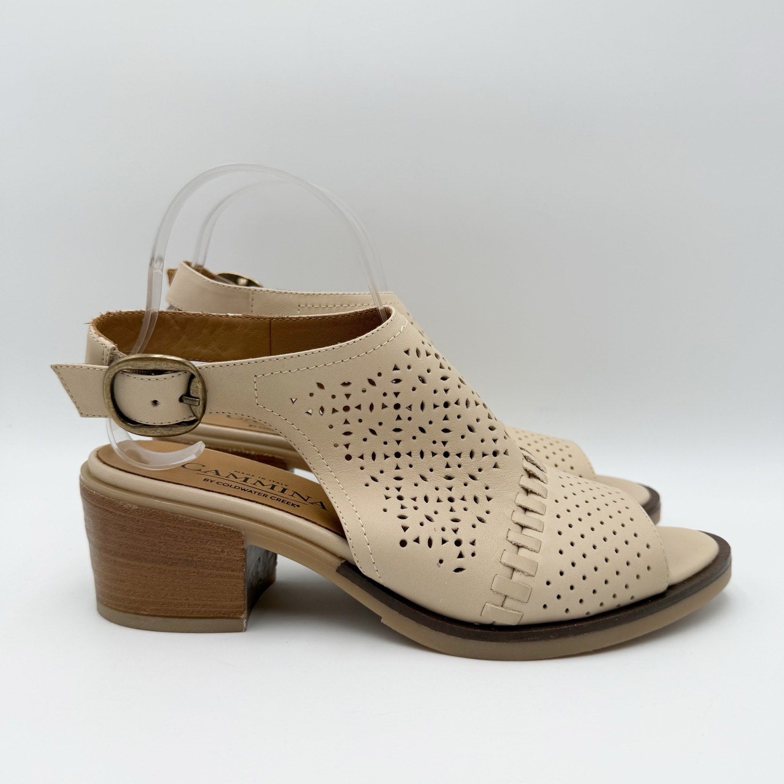 Cammina x Coldwater Creek Women Isabella Heeled Sandal US 8.5 Beige Leather NWOB