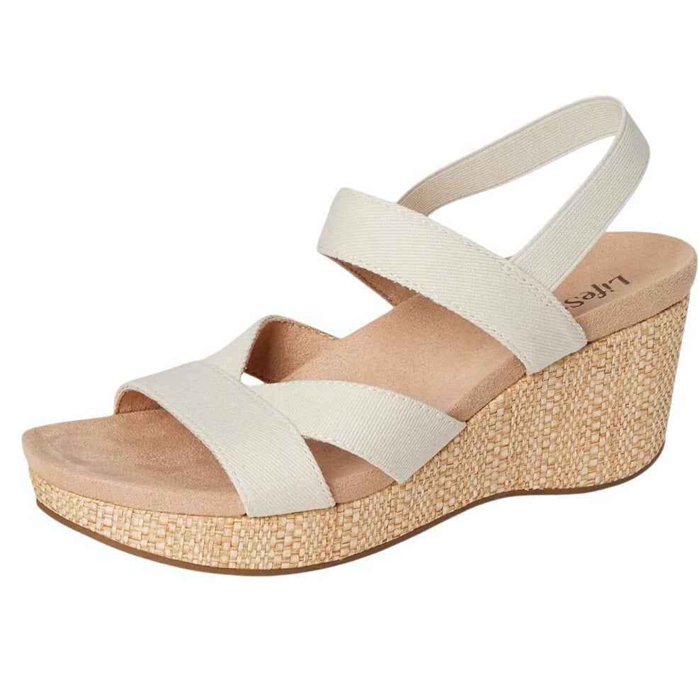 LifeStride Womens Danita Wedge Sandals Size 9.5 Bone Off White Canvas NIB