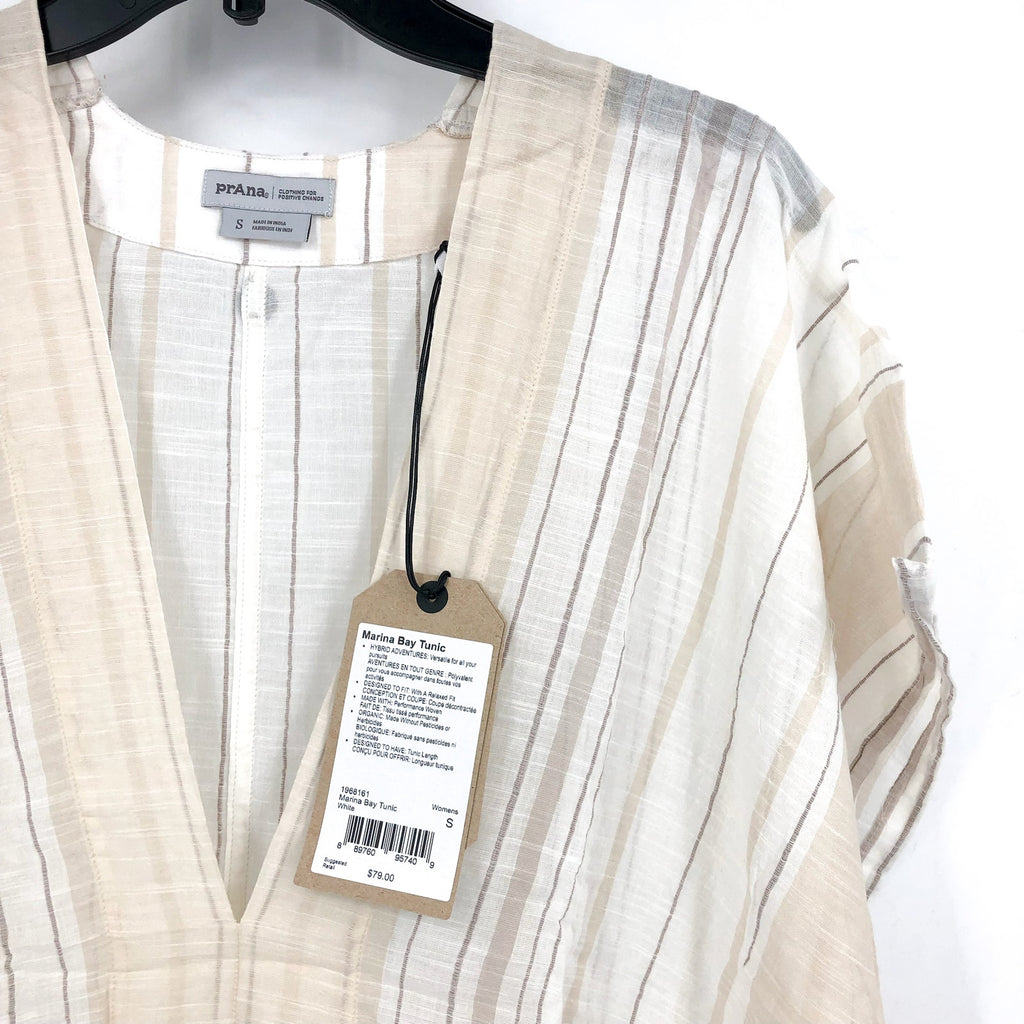 PRANA Women's Marina Bay Tunic Small White Swim Cover Up Short Sleeve NWT