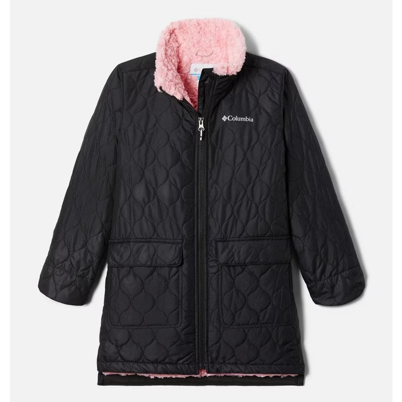 COLUMBIA Girl's Bella Plush Sherpa Quilted Jacket Medium 10-12 Black Pink NWT