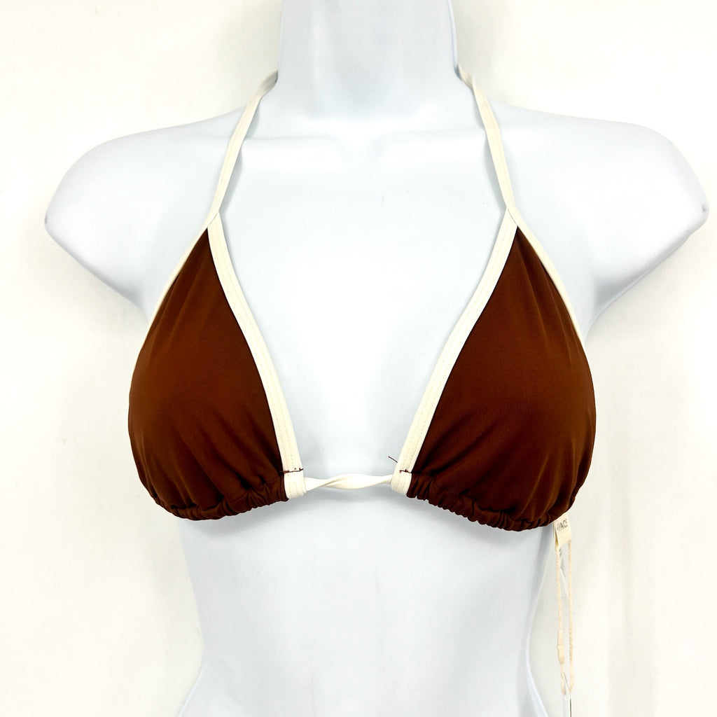 L*SPACE Women's Aspen Triangle Halter Bikini Top Medium Coffee Brown Cream NWT