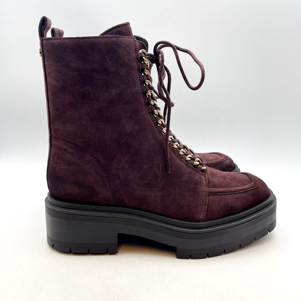 Sam Edelman Womens Lovrin Platform Combat Boots Size 8 Red Burgundy Suede NWOB