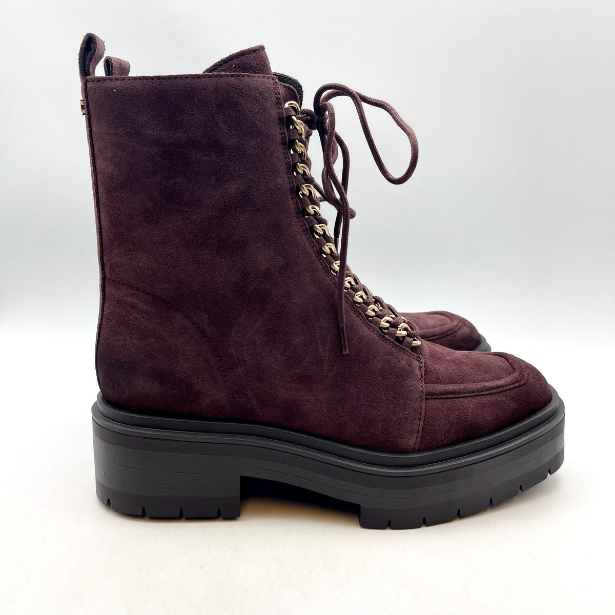 Sam Edelman Womens Lovrin Platform Combat Boots Size 8 Red Burgundy Suede NWOB