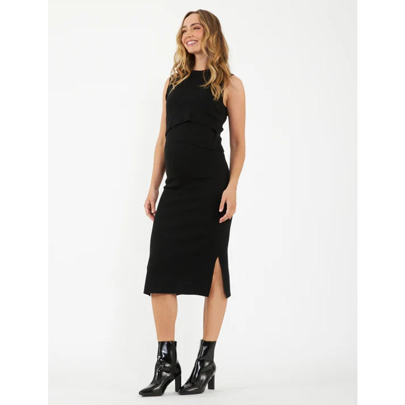 RIPE Women's Layered Knit Nursing Dress Small Black Sleeveless Stretch NWT