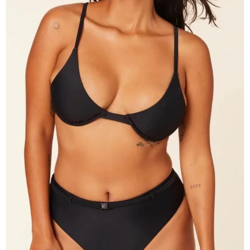 ANDIE SWIM Women's The Sicily Bikini Top Small Black Underwired Stretch Swim NWT
