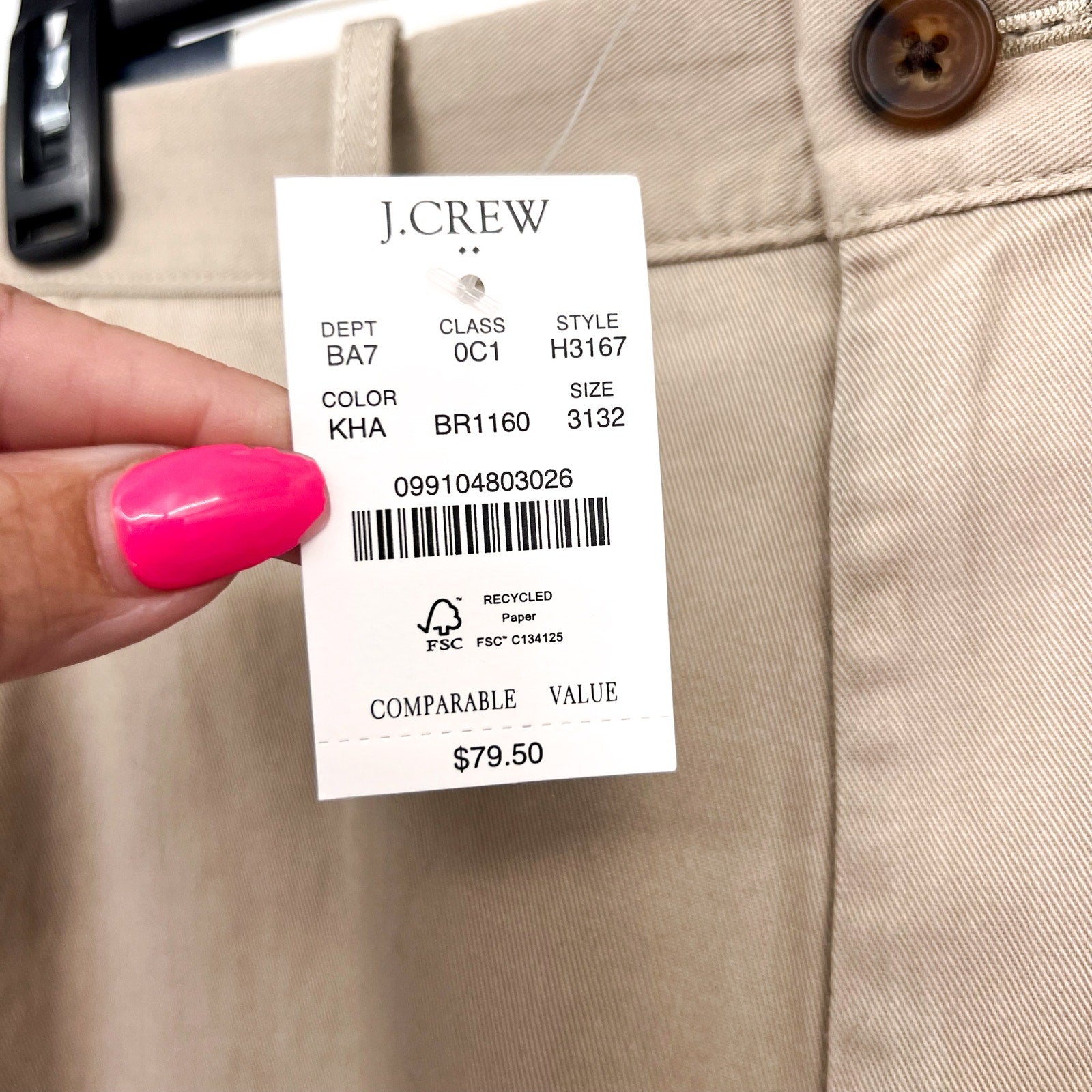 J.CREW Men's Slim-Fit Flex Chino Pants 31x32 Khaki Stretch Flat Front H3167 NWT