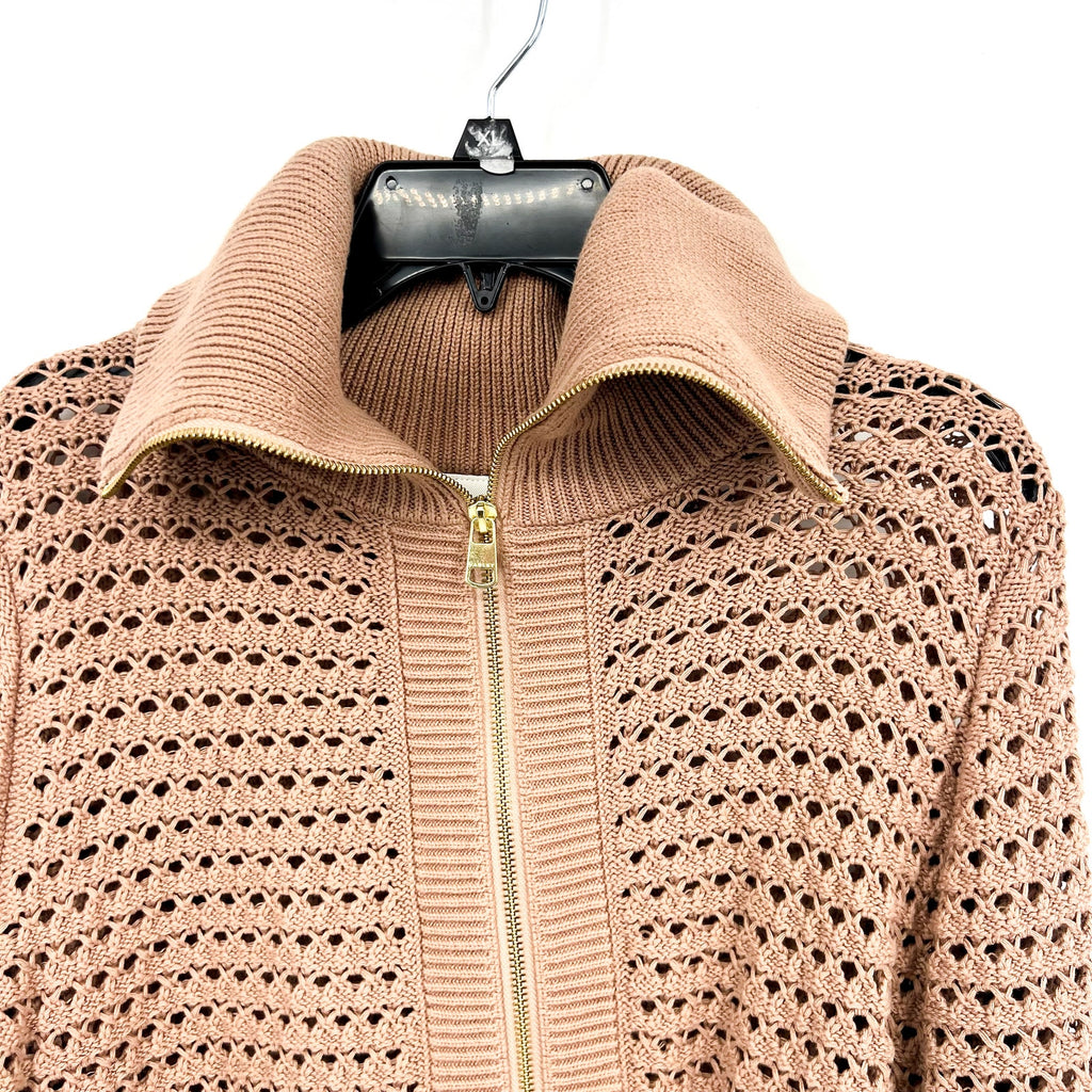 VARLEY Women's Eloise Full Zip Knit Jacket Small Tan Warm Taupe Pointelle NWT