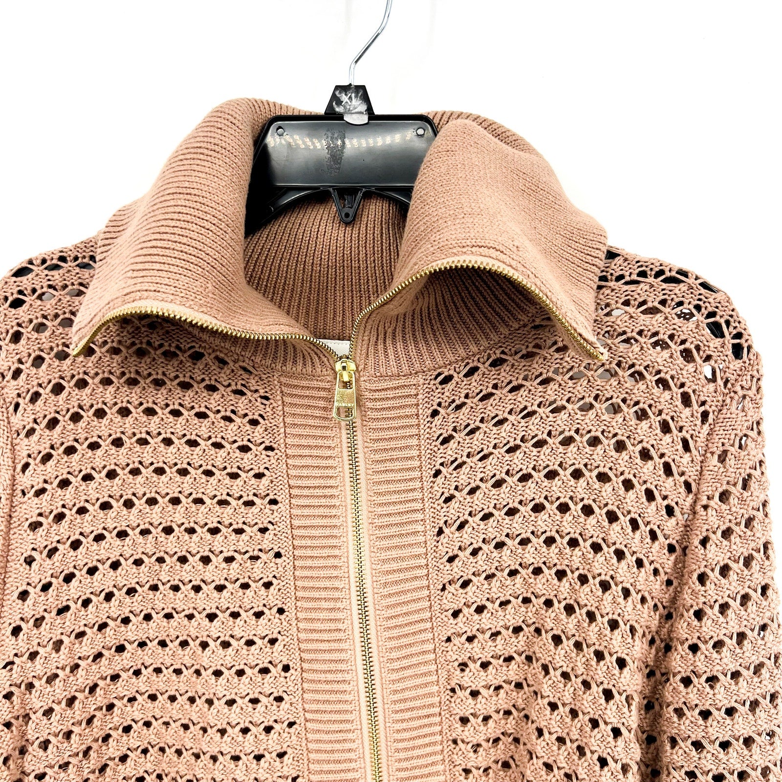 VARLEY Women's Eloise Full Zip Knit Jacket Small Tan Warm Taupe Pointelle NWT