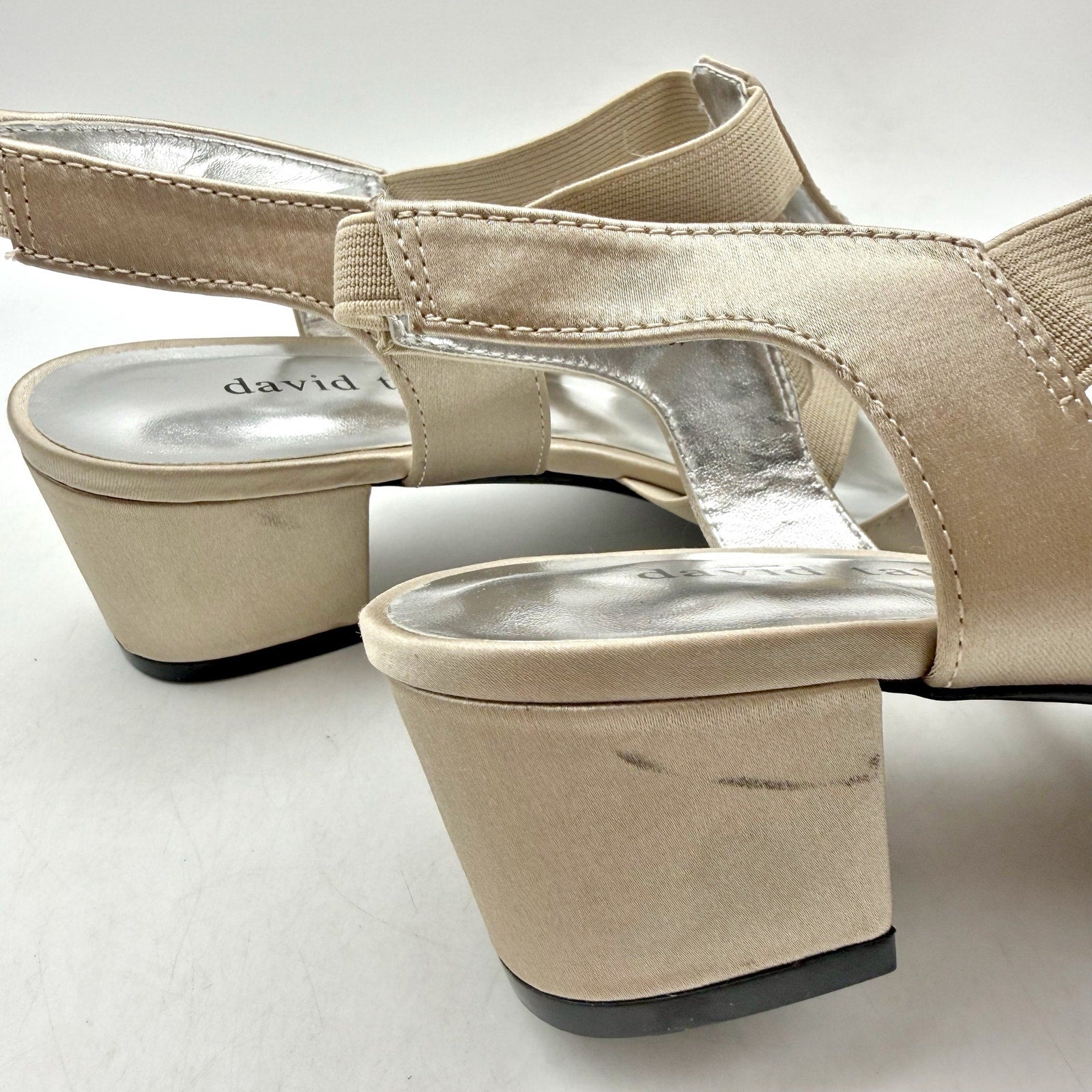 David Tate Womens Event Gladiator Sandals US 8.5 Wide Champagne Satin NWOB