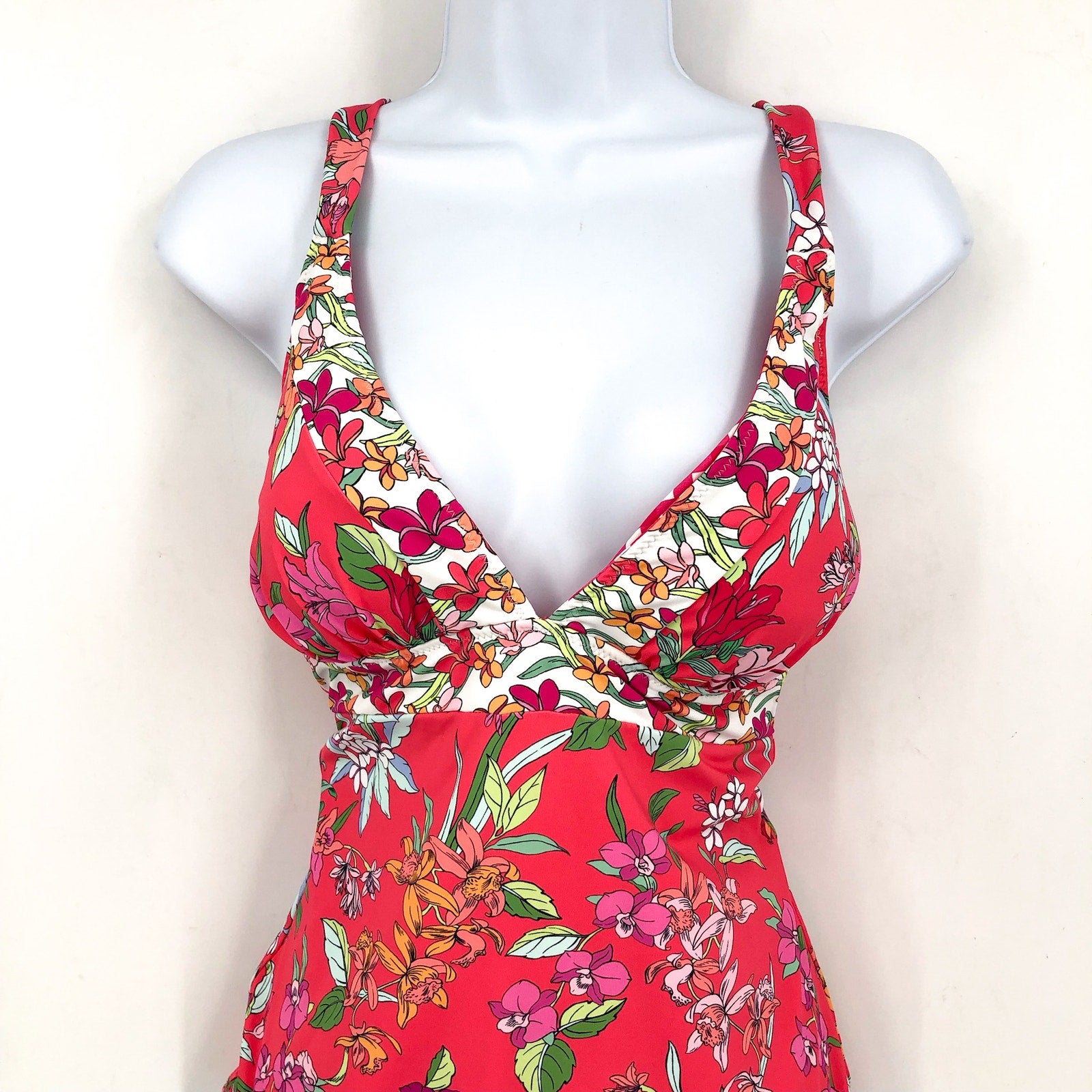 TOMMY BAHAMA Reversible One Piece Swimsuit Size 14 Pink Floral Gingham NWT