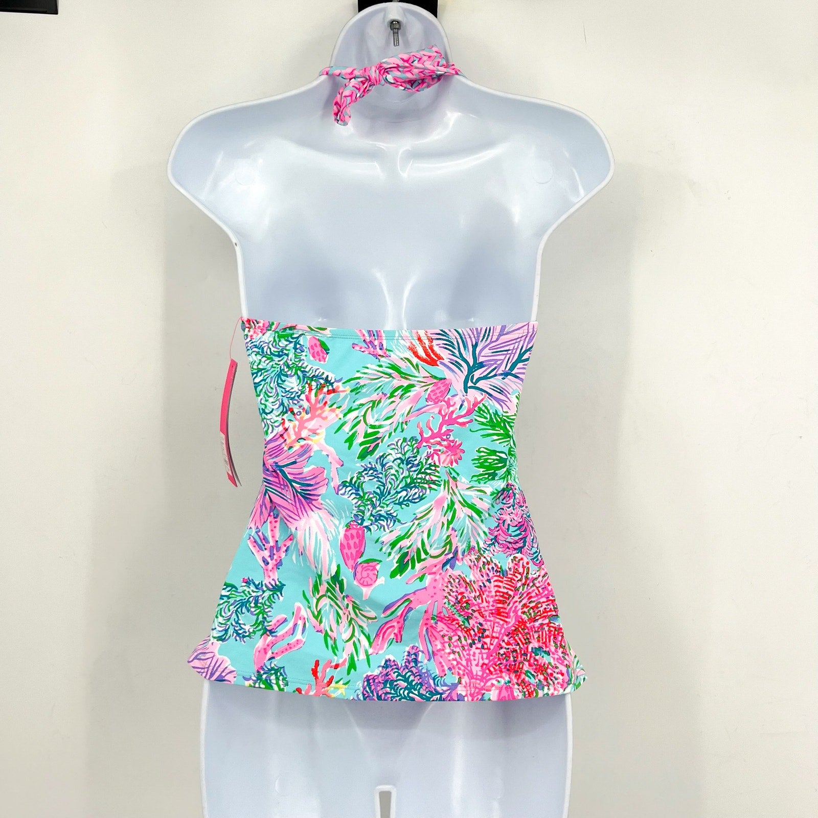 LILLY PULITZER Bliss Halter Tankini Top Size US 6 Pink Blue Cay to My Heart NWT