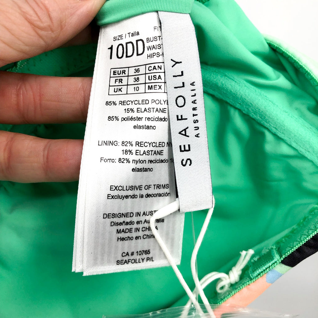 SEAFOLLY Rio Bandeau One Piece Swimsuit Size 6 DD Green Jade Strapless NWT