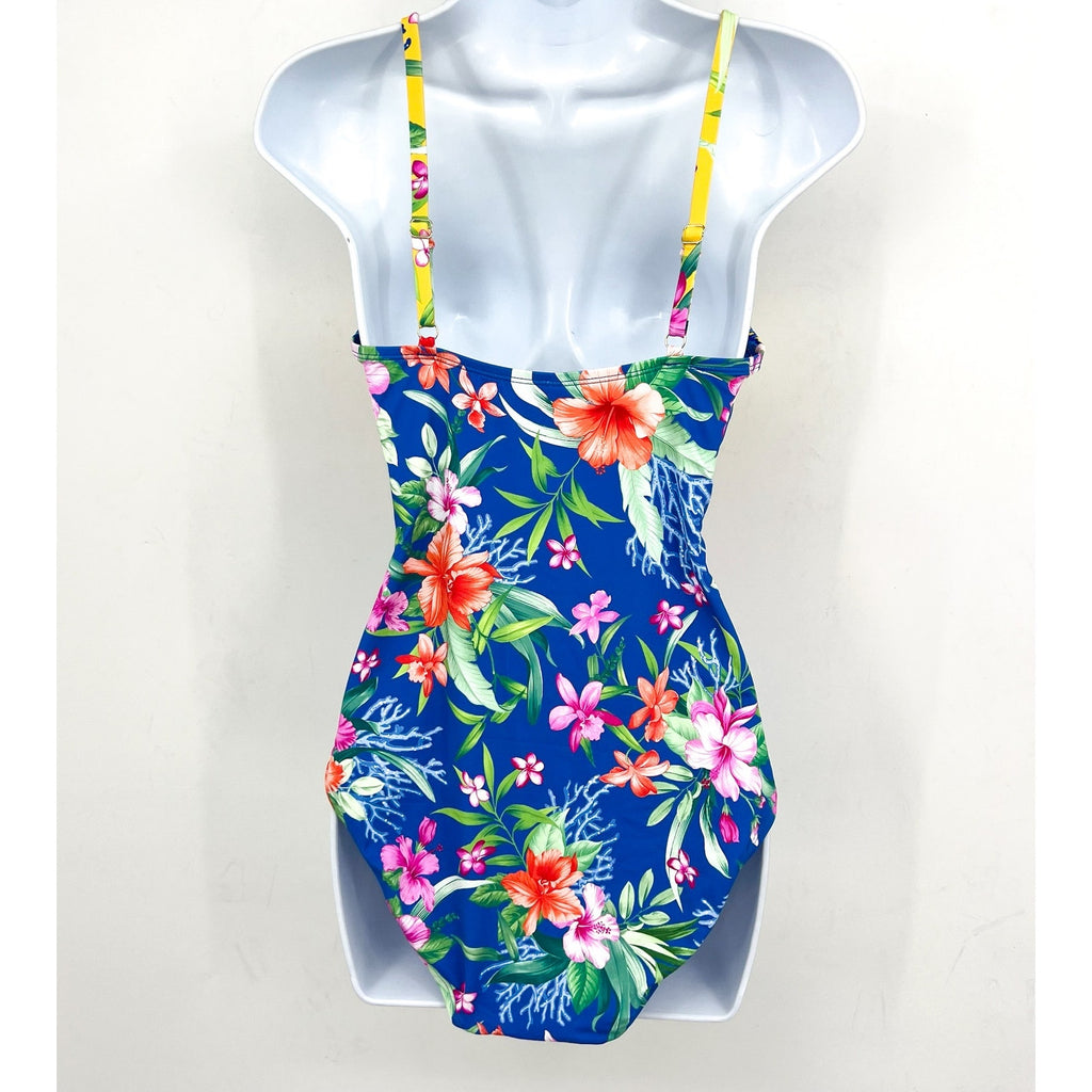 TOMMY BAHAMA Women's Isola Vita One-Piece Swimsuit Size 4 Yellow Blue Floral NWT