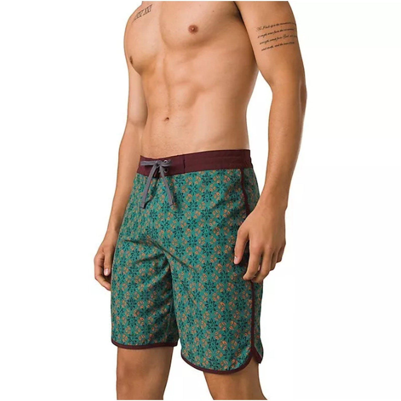 PRANA Men's Vintage Boardshort Size 31 Green Cove Geo Floral 6" Inseam Swim NWT