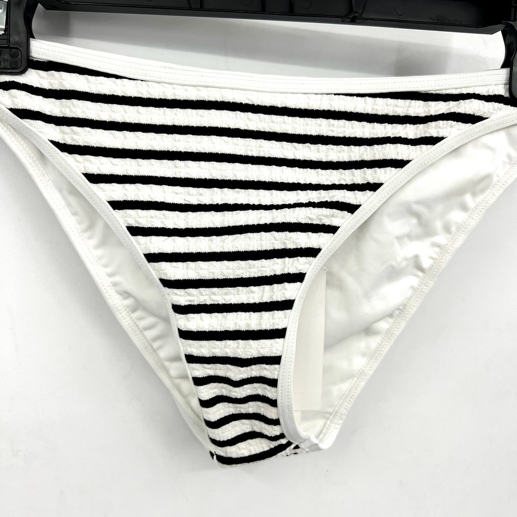 L*SPACE Women's Suzi Classic Bikini Bottom Medium Black White Stripe Ribbed NWT
