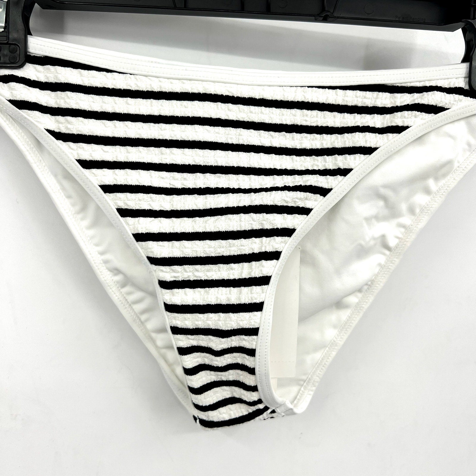 L*SPACE Women's Suzi Classic Bikini Bottom Medium Black White Stripe Ribbed NWT