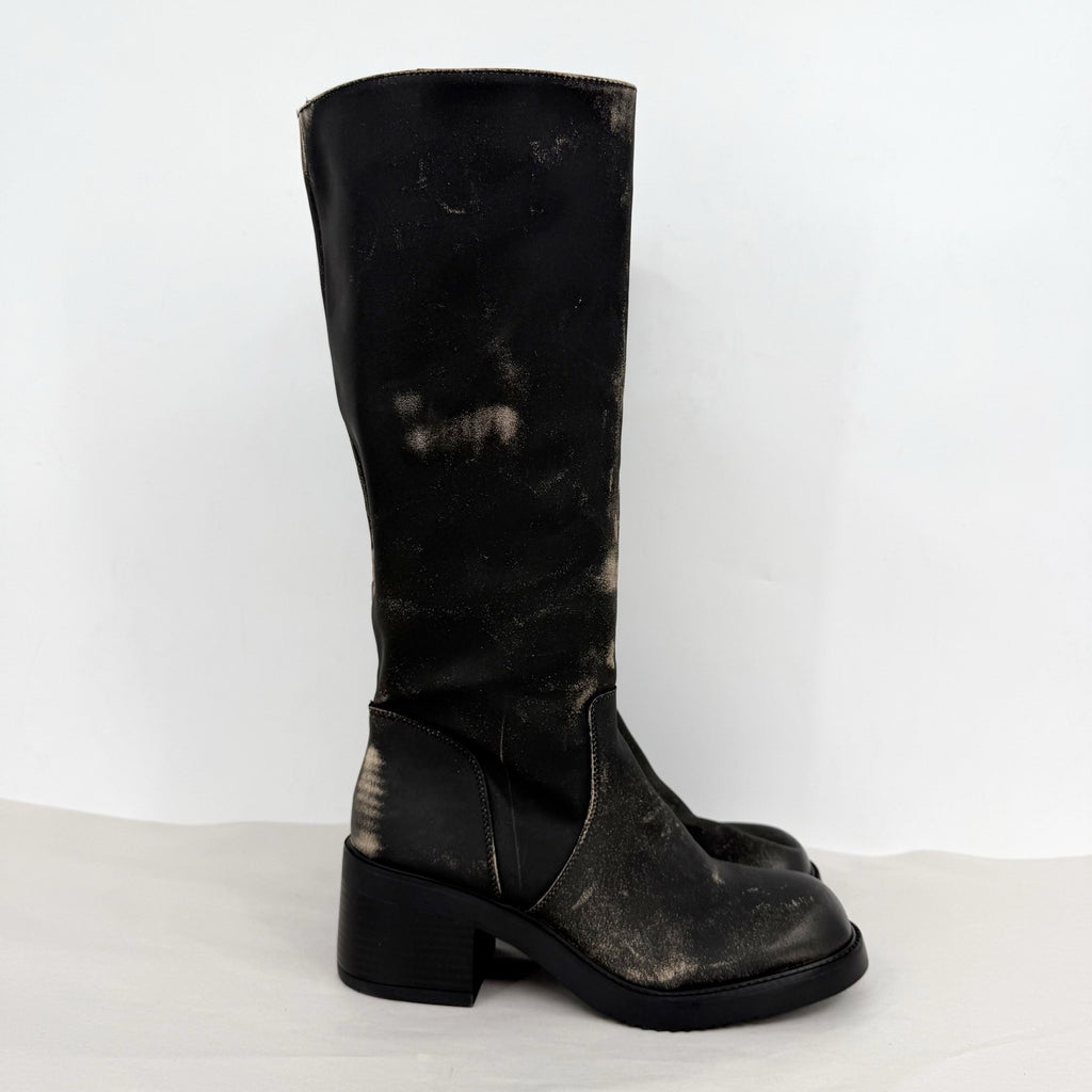 Madden Girl Womens Momento Knee High Boots US 8.5 Distressed Black NWOB