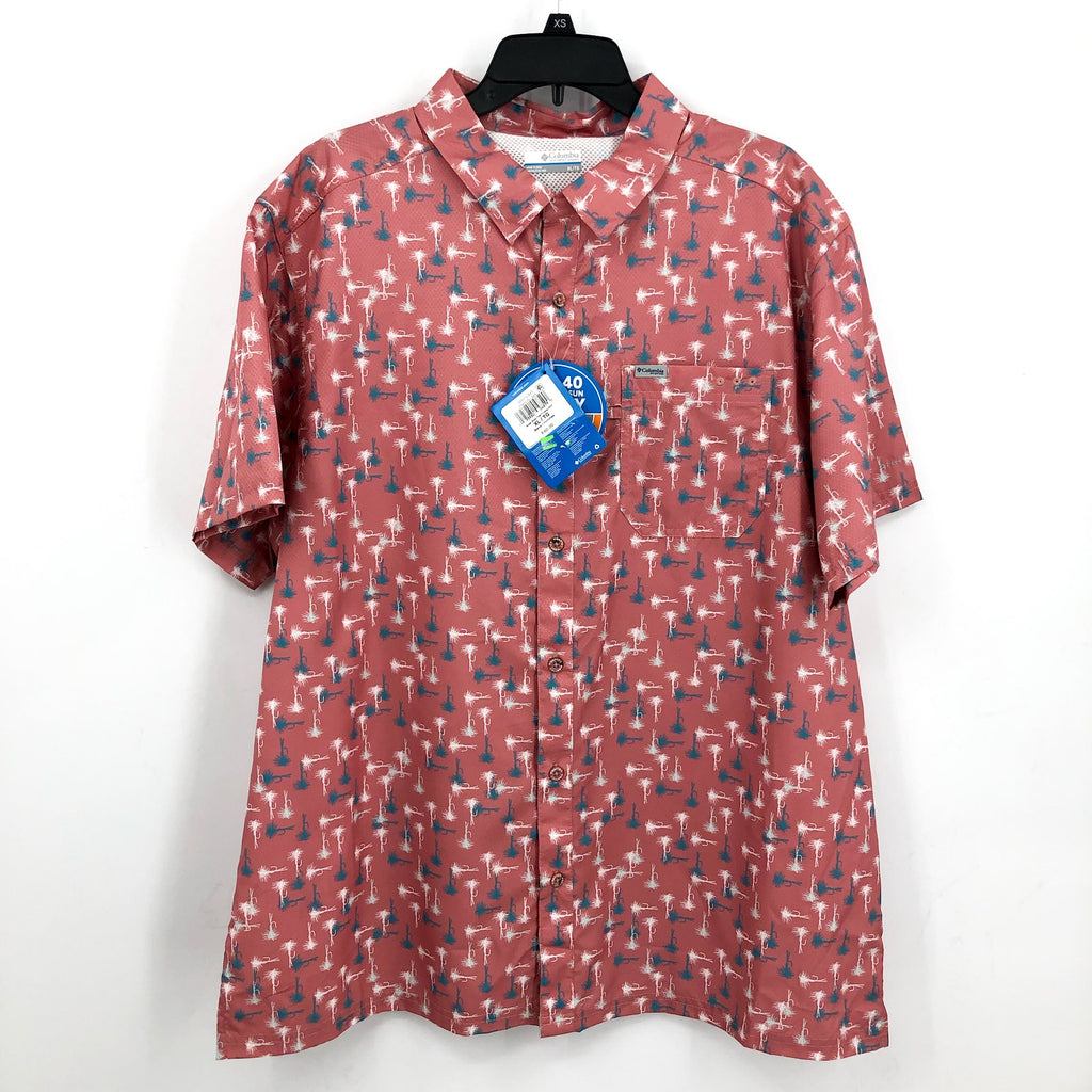 COLUMBIA Mens PFG Super Slack Tide Camp Shirt XL TERRACOTTA RED Short Sleeve NWT