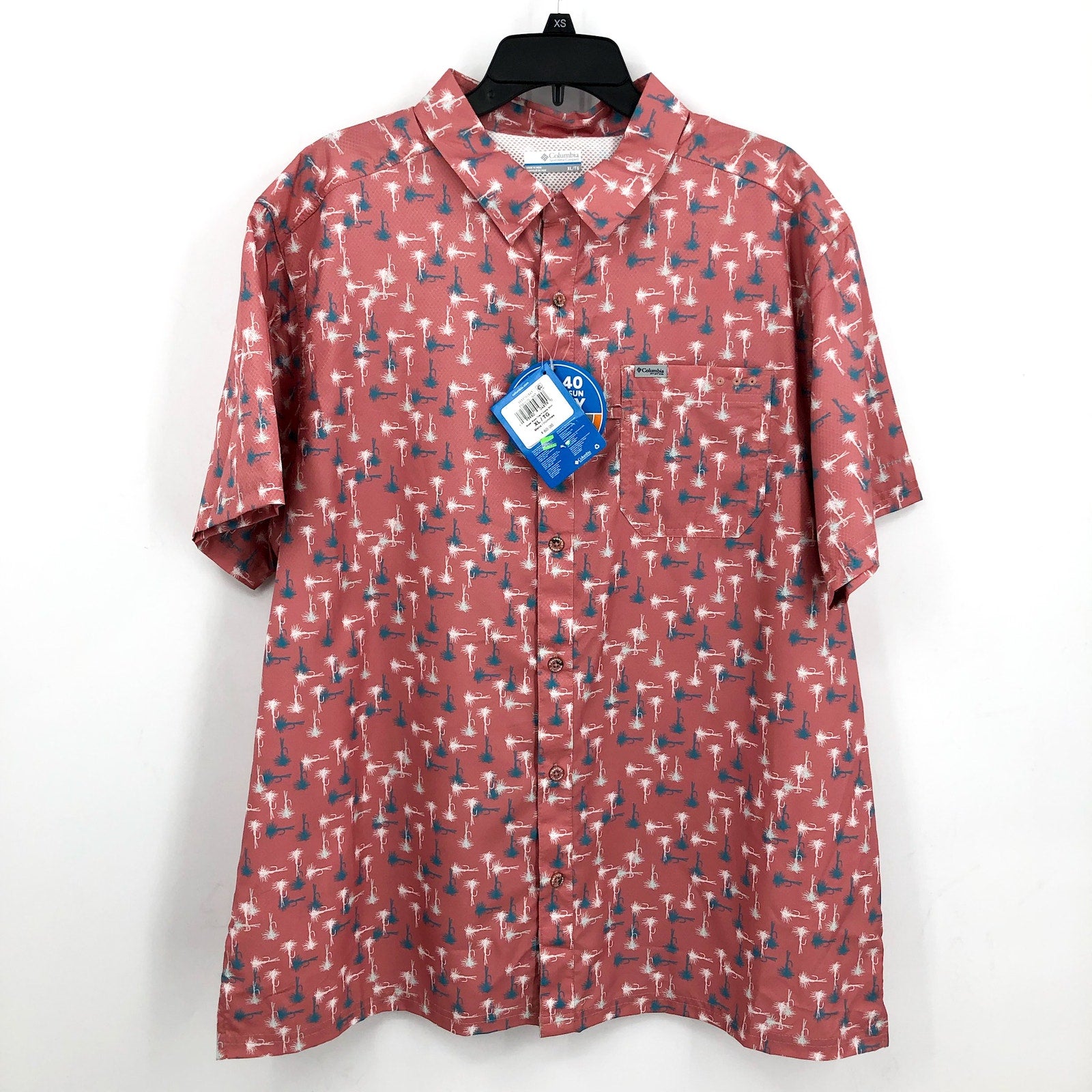 COLUMBIA Mens PFG Super Slack Tide Camp Shirt XL TERRACOTTA RED Short Sleeve NWT